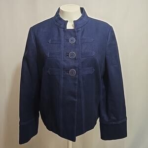 Lilly Pulitzer Navy Linen Blend Blazer Jacket Womens Size 8 Classy Work Office